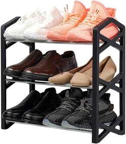 img 4 attached to NiHome 3-Tier Shoe Rack: Compact, Lightweight, and Sturdy Steel Organizer for 6 Pairs of Footwear in Closet, Hallway, Entryway, Living Room, Bedroom - X Shape Frames (Black)