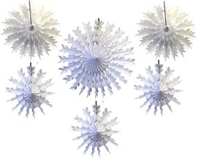 img 3 attached to 6-Piece White Tissue Paper Snowflakes by Devra Party, 15-22 Inch