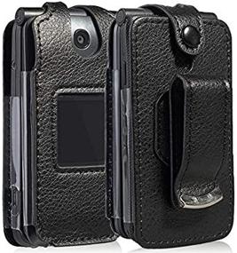 img 3 attached to Go Flip Phone Case by Nakedcellphone - Black Vegan Leather Cover with Built-in Screen Protection and Metal Belt Clip for Alcatel Go Flip V, MyFlip 4G, QuickFlip, AT&T Cingular Flip 2