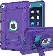 hybrid shockproof rugged drop protection cover with kickstand for ipad 9.7 inch a1893 / a1954 / a1822 / a182 - purple+blue logo