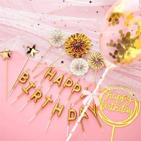 img 2 attached to 🎂 Gold Birthday Cake Topper Set: Happy Birthday Cupcake Topper Letters, Confetti Balloon, Stars, Fan Toppers, and Cake Candles – 12 Pieces of Premium Birthday Cake Decoration Supplies