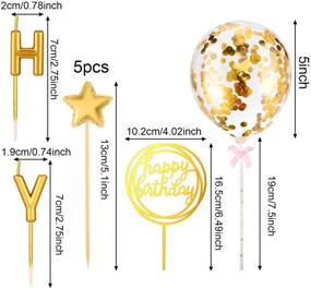 img 3 attached to 🎂 Gold Birthday Cake Topper Set: Happy Birthday Cupcake Topper Letters, Confetti Balloon, Stars, Fan Toppers, and Cake Candles – 12 Pieces of Premium Birthday Cake Decoration Supplies