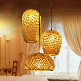 img 4 attached to 🏮 Bamboo Lantern Pendant Lamp: Vintage Japanese E27 Chandelier for Stylish Ceiling Lighting in Living Room, Bedroom, Restaurant, and More