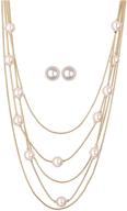 jones new york gold multistrand long necklace set with white pearl earrings logo