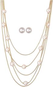 img 4 attached to Jones New York Gold Multistrand Long Necklace Set with White Pearl Earrings