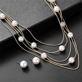 img 3 attached to Jones New York Gold Multistrand Long Necklace Set with White Pearl Earrings