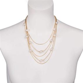 img 1 attached to Jones New York Gold Multistrand Long Necklace Set with White Pearl Earrings