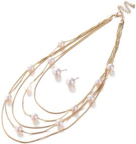 img 2 attached to Jones New York Gold Multistrand Long Necklace Set with White Pearl Earrings