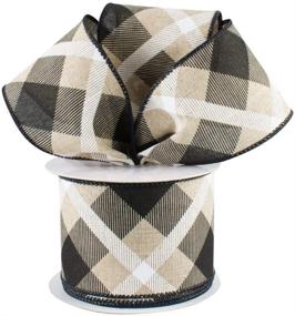 img 1 attached to 🎀 2.5" x 10 Yards Diagonal Plaid Wired Christmas Ribbon - Tan Black and White, Buffalo Plaid Checks for Christmas Decorations, Winter Wreath Embellishments, Boxing Day Fundraiser