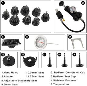 img 1 attached to Набор для проверки давления насоса радиатора BTSHUB - 18 предметов для тестирования давления охлаждающей жидкости на универсальных транспортных средствах - охлаждающая система типа насоса с детектором утечки из водяного бака - набор адаптеров для пробки с тестовым манометром.