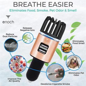 img 3 attached to Enoch Car Air Purifier: USB Car Charger with 2-Port, Rose Gold Ionic Deodorizer & Freshener - Eliminate Odor, Dust, Smoke, Pet & Food Odor