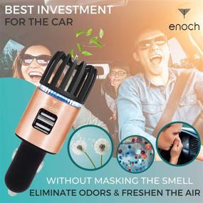 img 1 attached to Очиститель воздуха для автомобиля Enoch: USB автомобильное зарядное устройство с 2 портами, розовое золото, ионный дезодорант и освежитель - устраняет запах, пыль, дым, запах домашних животных и пищи.