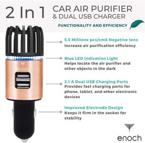 img 2 attached to Очиститель воздуха для автомобиля Enoch: USB автомобильное зарядное устройство с 2 портами, розовое золото, ионный дезодорант и освежитель - устраняет запах, пыль, дым, запах домашних животных и пищи.