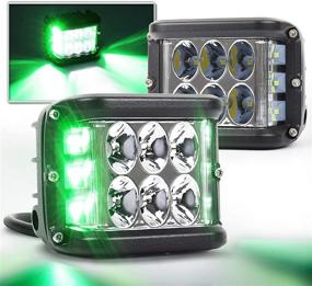 img 4 attached to Optimized OVOTOR Dual Side Shooter LED Lights - 4inch Green DRL Solid&amp;Strobe Off Road LED Pod Lights for Jeep Tractor Plow Truck SUV ATV Motorcycle