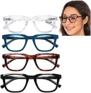 👓 protective blue light blocking reading glasses for women and men - stylish frames, uv rays filter, anti glare, comfortable spring hinges - 1.0 strength (4 pack, +2.00) logo