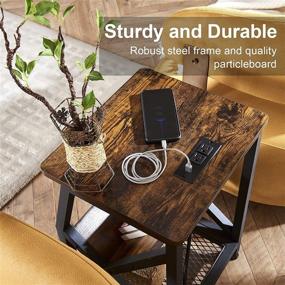 img 2 attached to 🔌 Industrial Rustic End Table with USB and Type-C Ports, 2 Outlets Charging Station, and Bookshelf - X-Shaped Metal Frame Design, 3-Tier Side Table for Living Room Bedroom