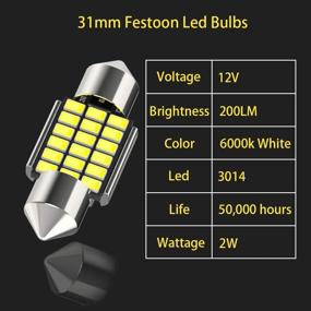 img 2 attached to 🚗 6000K Ксенон Белый 18smd 3014 Чипсет 31mm DE3175 DE3021 Светодиодные лампы Festoon - Canbus Без Ошибок для Салона Автомобиля, Пакет из 4 штук - DE3022 1,25" 3175 6428 Festoon Лампочки