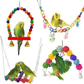 img 2 attached to 🦜 Enhance Your Bird's Entertainment with 12 Packs of Chewing Hanging Bell Parrot Swing Toys - Ideal for Small Parakeets, Conures, Love Birds, Cockatiels, Macaws, and Finches