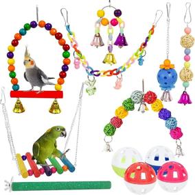 img 4 attached to 🦜 Enhance Your Bird's Entertainment with 12 Packs of Chewing Hanging Bell Parrot Swing Toys - Ideal for Small Parakeets, Conures, Love Birds, Cockatiels, Macaws, and Finches