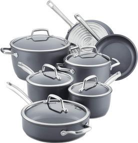 img 4 attached to Anolon Accolade Hard-Anodized Precision Forge Cookware Set, 12-Piece Pot and Pan Set with Glass Lids, Moonstone Finish