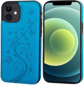 img 3 attached to 🦋 Vaburs iPhone 12 Pro Wallet Case: Embossed Butterfly Pattern PU Leather, Card Holder, Shockproof, Double Magnetic Buttons - Blue