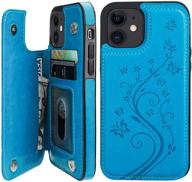 🦋 vaburs iphone 12 pro wallet case: embossed butterfly pattern pu leather, card holder, shockproof, double magnetic buttons - blue logo