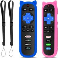 （pack of 2） blue pink silicone protective soft cases covers compatible with rc280 tcl roku tv remote control with wrist strap cute cat ear shape case only logo