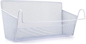 img 4 attached to 📚 BTSKY White Bedside Storage Basket: Metal Mesh Dorm Room Organizer Rack Shelf for Book Phones Drinks Tissues Office Home - Hanging Desktop Corner Shelves with Hook