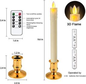 img 3 attached to Flameless LED Taper Candles with Remote Timer - Realistic Dancing Flickering Wick, Window Candles, Set of 2 with Removable Gold Candle Stands - Ideal for Party, Christmas Dinner Table, Wedding Decoration