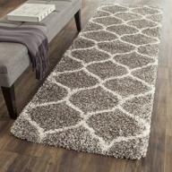 safavieh hudson shag collection sgh280b moroccan ogee trellis 2-inch thick runner, grey/ivory - perfect for living, bedroom, dining or entryway logo