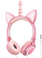 🦄 lopkin unicorn kids cat ear headphones with led light, wired adjustable earphones for boys and girls - back to school supplies, foldable over the ear game headset for toddlers logo