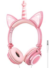 img 4 attached to 🦄 LOPKIN Unicorn Kids Cat Ear Headphones with LED Light, Wired Adjustable Earphones for Boys and Girls - Back to School Supplies, Foldable Over the Ear Game Headset for Toddlers