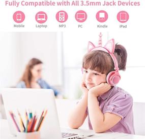 img 3 attached to 🦄 LOPKIN Unicorn Kids Cat Ear Headphones with LED Light, Wired Adjustable Earphones for Boys and Girls - Back to School Supplies, Foldable Over the Ear Game Headset for Toddlers