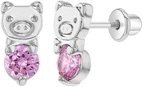 img 4 attached to Rhodium Plated Piggy Earrings Children