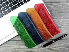 img 1 attached to Exquisite Handmade Genuine Leather Double Pen Case: Elegant Fountain Pen Sleeve Holder Pouch Cover Embossed in Royal Blue