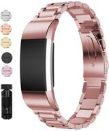 jiarusig fitbit charge 2 bands - stainless steel metal strap for men and women, replacement bracelet wristband accessories (small/large) - rose pink logo