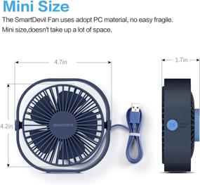 img 3 attached to SmartDevil USB Desk Fan - Small Portable Table Cooling Fan, 3 Speeds, Powerful Wind, Quiet Operation - Ideal for Home, Office, Car, Travel - Navy Blue