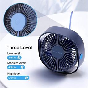 img 2 attached to SmartDevil USB Desk Fan - Small Portable Table Cooling Fan, 3 Speeds, Powerful Wind, Quiet Operation - Ideal for Home, Office, Car, Travel - Navy Blue