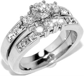 img 2 attached to 💍 Lanyjewelry Stainless Steel Three-Stone CZ Brilliant Wedding Ring Set