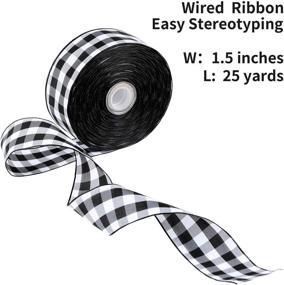 img 3 attached to 🎀 25 Yards Black and White Plaid Taffeta Ribbon for DIY Crafts and Party Gifts - Tatuo Wide Wired Gingham Ribbon