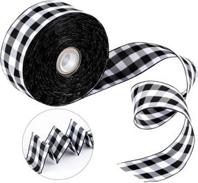 img 4 attached to 🎀 25 Yards Black and White Plaid Taffeta Ribbon for DIY Crafts and Party Gifts - Tatuo Wide Wired Gingham Ribbon