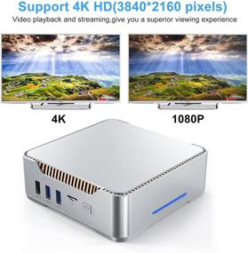 img 1 attached to 4GB DDR3, 64GB ROM Mini PC with Intel Celeron N3350 Processor (Up to 2.4GHz), Windows 10 Pro Desktop, 4K HD 60Hz Triple Display Support, Dual-Band 2.4G+5G WiFi, Gigabit Ethernet, Bluetooth 4.2