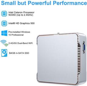 img 3 attached to 4GB DDR3, 64GB ROM Mini PC with Intel Celeron N3350 Processor (Up to 2.4GHz), Windows 10 Pro Desktop, 4K HD 60Hz Triple Display Support, Dual-Band 2.4G+5G WiFi, Gigabit Ethernet, Bluetooth 4.2