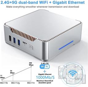 img 2 attached to 4GB DDR3, 64GB ROM Mini PC with Intel Celeron N3350 Processor (Up to 2.4GHz), Windows 10 Pro Desktop, 4K HD 60Hz Triple Display Support, Dual-Band 2.4G+5G WiFi, Gigabit Ethernet, Bluetooth 4.2