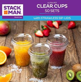img 2 attached to 🥤 50 Sets of 16 oz PET Crystal Clear Disposable Plastic Cups with Strawless Sip-Lids