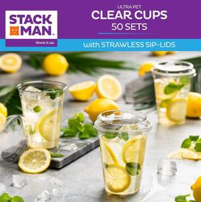 img 1 attached to 🥤 50 Sets of 16 oz PET Crystal Clear Disposable Plastic Cups with Strawless Sip-Lids