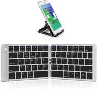 🔤 samser's portable foldable bluetooth keyboard - wireless rechargeable full size ultra slim folding keyboard with stand holder, compatible with ios android windows smartphone tablet & laptop in silver logo