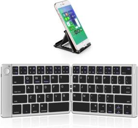 img 4 attached to 🔤 Samser's Portable Foldable Bluetooth Keyboard - Wireless Rechargeable Full Size Ultra Slim Folding Keyboard with Stand Holder, Compatible with iOS Android Windows Smartphone Tablet & Laptop in Silver