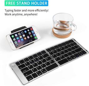img 2 attached to 🔤 Samser's Portable Foldable Bluetooth Keyboard - Wireless Rechargeable Full Size Ultra Slim Folding Keyboard with Stand Holder, Compatible with iOS Android Windows Smartphone Tablet & Laptop in Silver