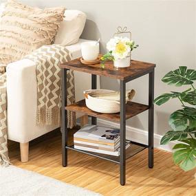 img 1 attached to 🛋️ HOOBRO 2-Piece Nightstands Set, 3-Tier Side Table with Adjustable Shelf, Industrial End Table for Small Space in Living Room, Bedroom and Balcony, Stable Metal Frame, Rustic Brown Finish - BF12BZ01